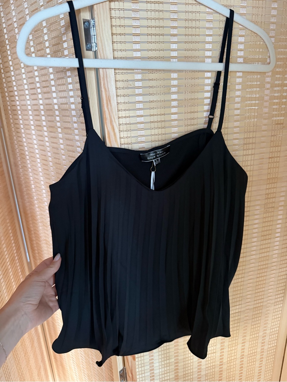 Blue Blush Black Pleated Spaghetti Strap Cami